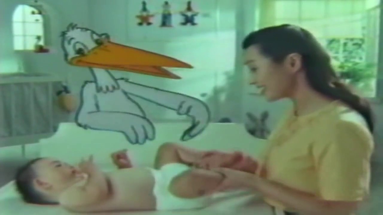 pampers slogan with a stork