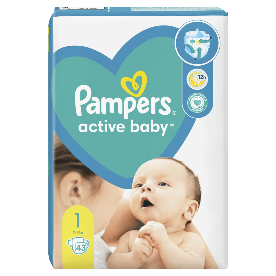 pampers new baby-dry pieluchy nr 1 2-5 kg 43 szt